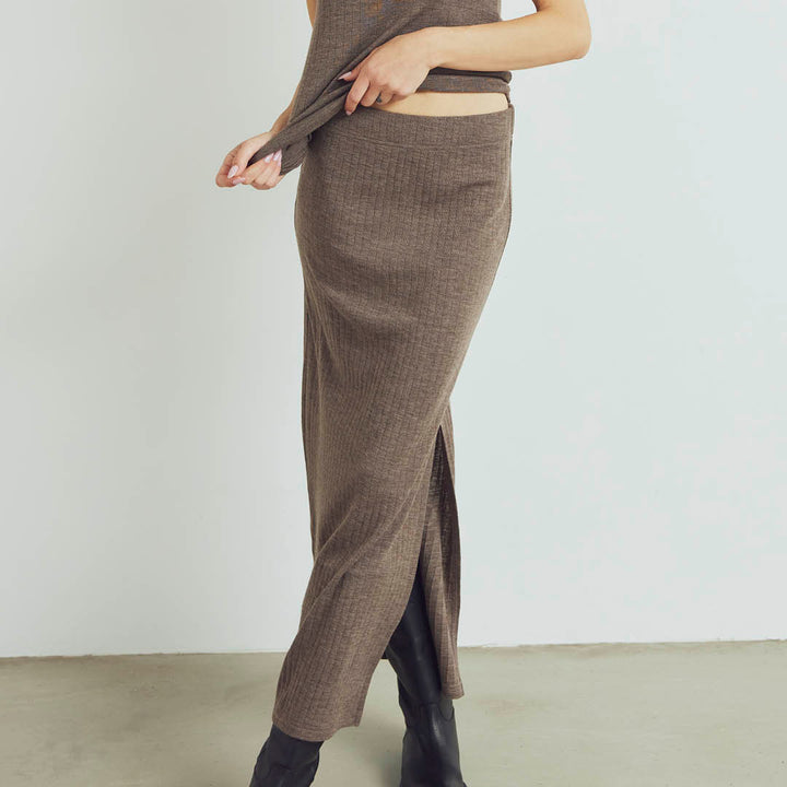 WOOL RIB slit skirt
