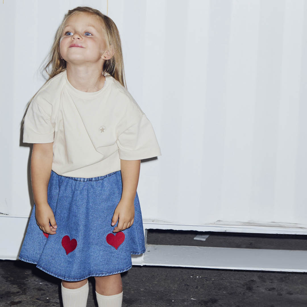 DENIM swing skirt with hearts