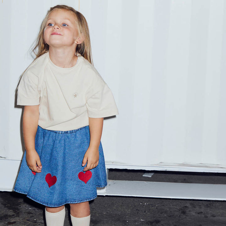 DENIM swing skirt with hearts
