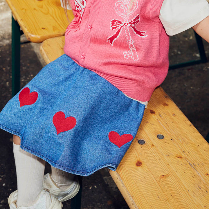 DENIM swing skirt with hearts