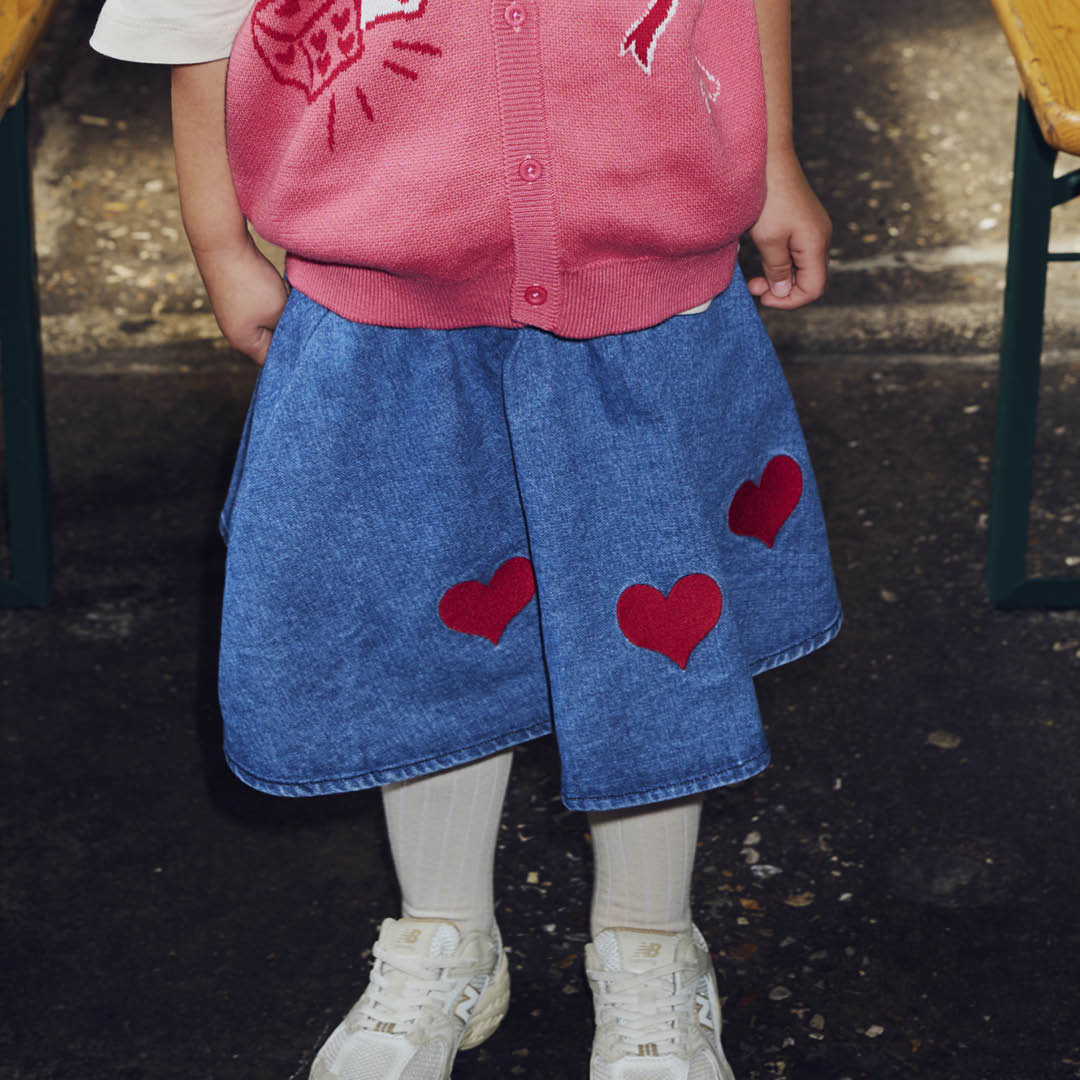 DENIM swing skirt with hearts