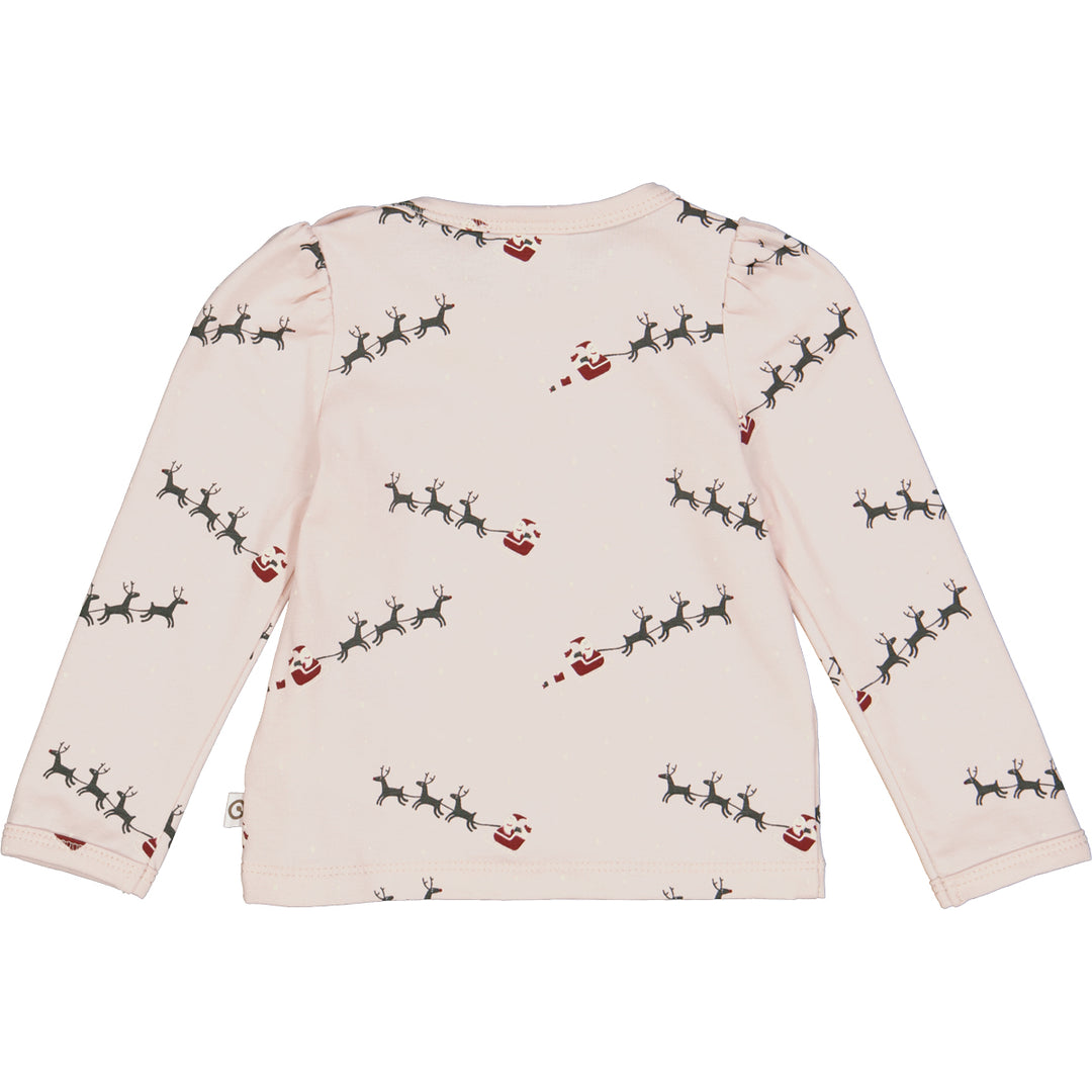 SANTA puff sleeve top with Christmas print